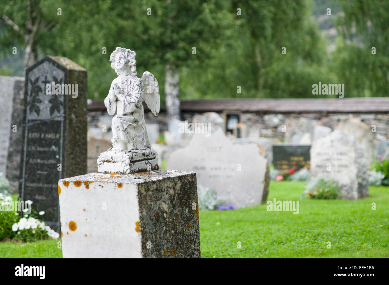 Grabstein-Statue betender Engel am Friedhof Stockfoto