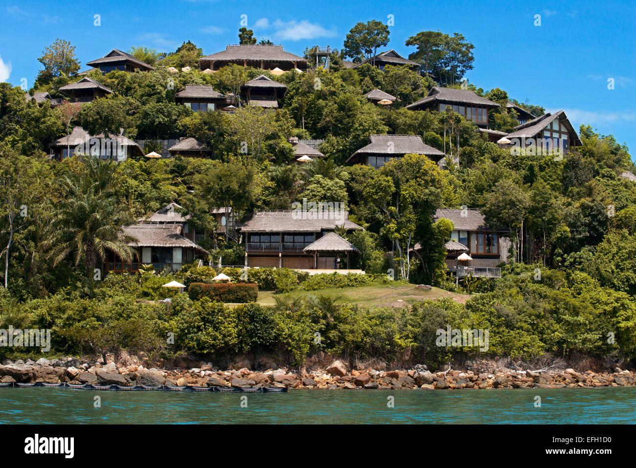 Six Senses Resort, Koh Yao Noi, Bucht von Phang Nga, Thailand, Asien. Zimmer in Fornt des Meeres. Sechs Sinne Yao Noi setzt die höchsten Stockfoto