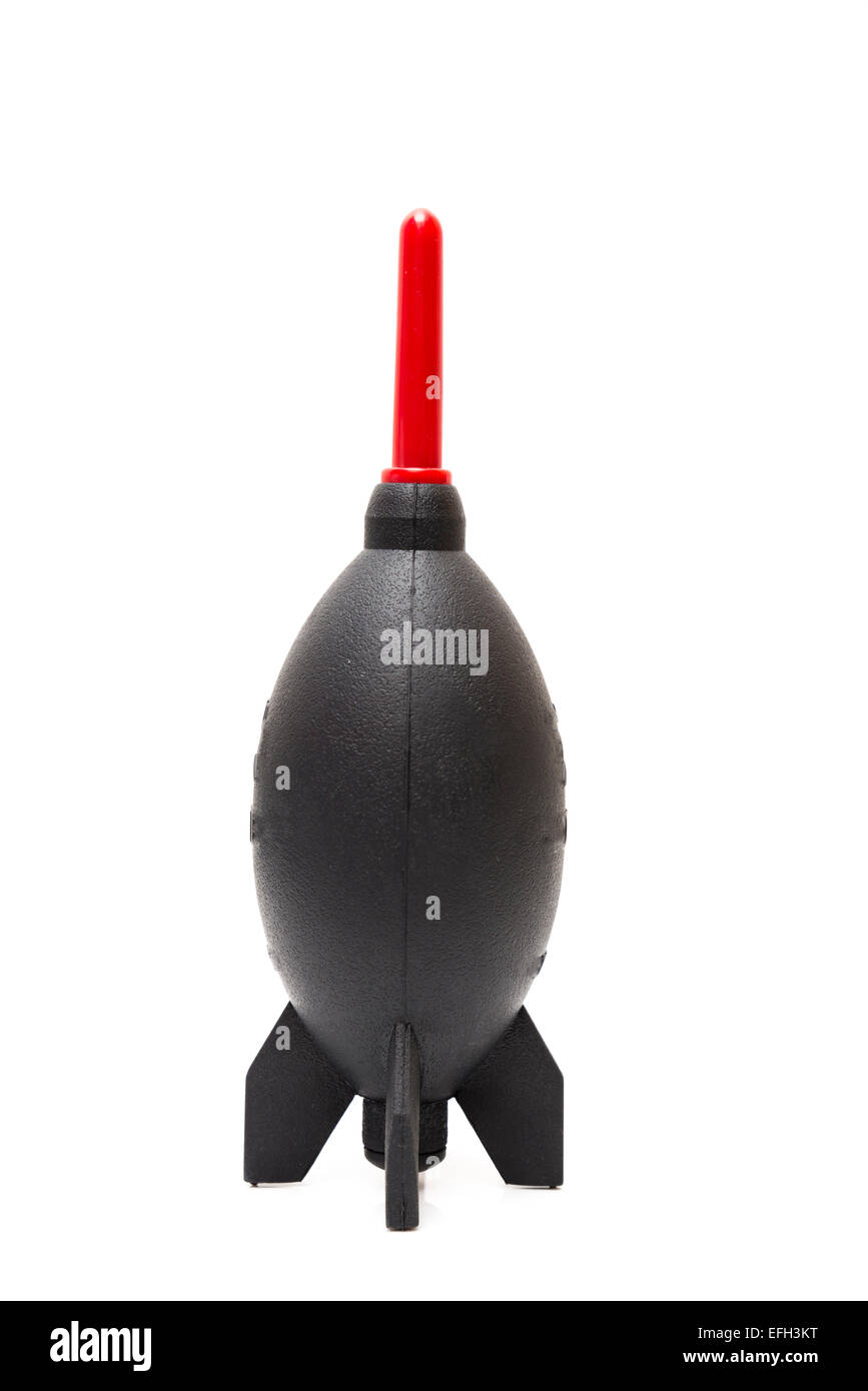 Spielzeug-Rakete auf weißem Hintergrund Stockfoto