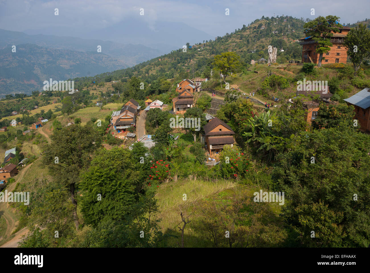 Blick über das Dorf Nuwakot von der Spitze des königlichen Palastes, Nuwakot, Nepal Stockfoto
