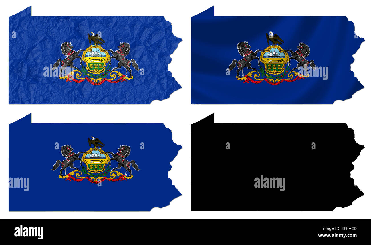 US Pennsylvania Zustand-Markierungsfahne über Karte Stockfoto