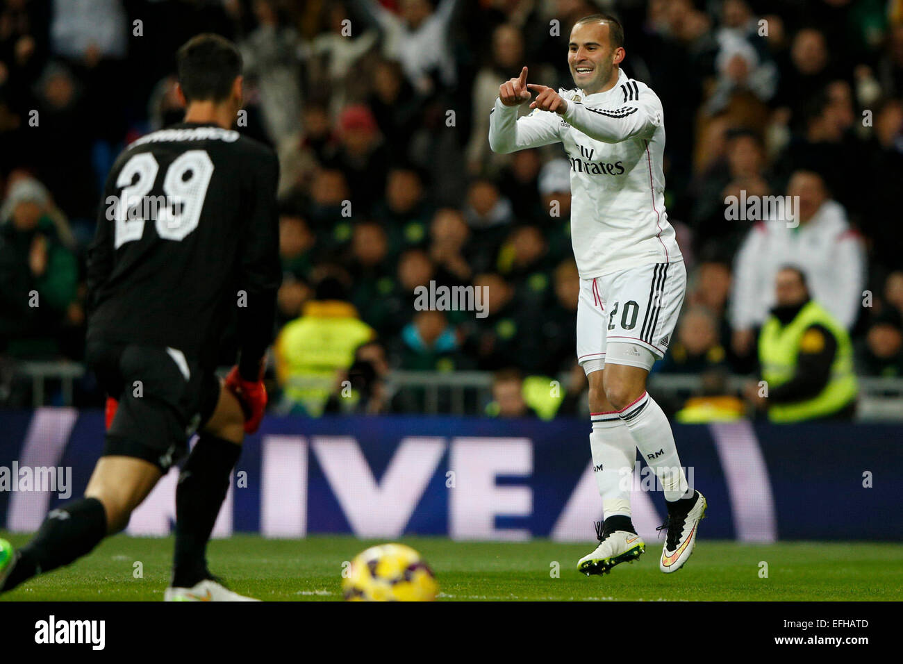 Madrid, Spanien. 4. Februar 2015. 20 Jese Rodriguez Ruiz nach vorne von Real Madrid feiert nach seinem Team 2. Tor. La Liga-match, Real Madrid gegen FC Sevilla im Santiago Bernabeu Stadion. © Aktion Plus Sport/Alamy Live-Nachrichten Stockfoto