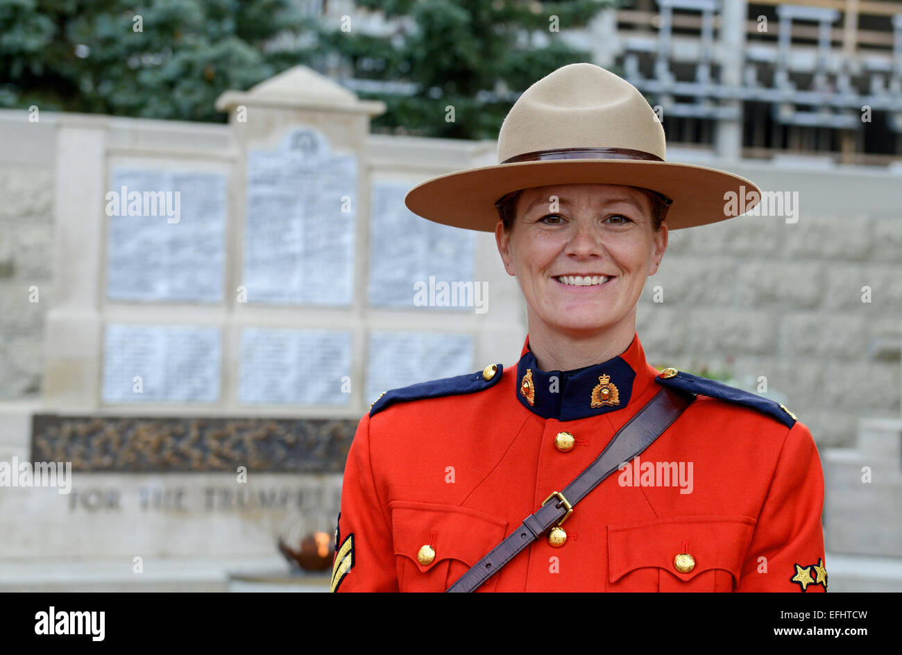 Weibliche Mountie am königlichen kanadischen montiert Polizei Depot, RCMP Ausbildungsakademie in Regina, Saskatchewan, Kanada Stockfoto