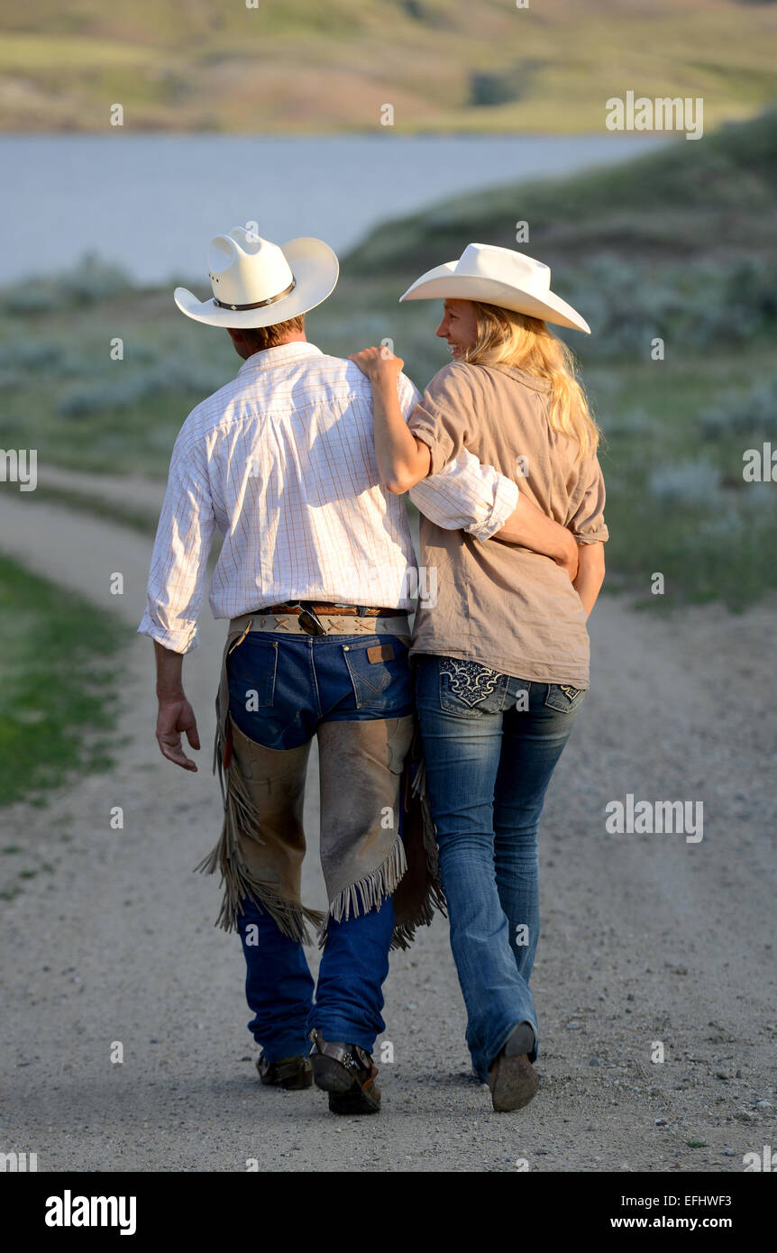 Cowboy und Cowgirl, kanadischen Prärien, Saskatchewan, Kanada Stockfoto