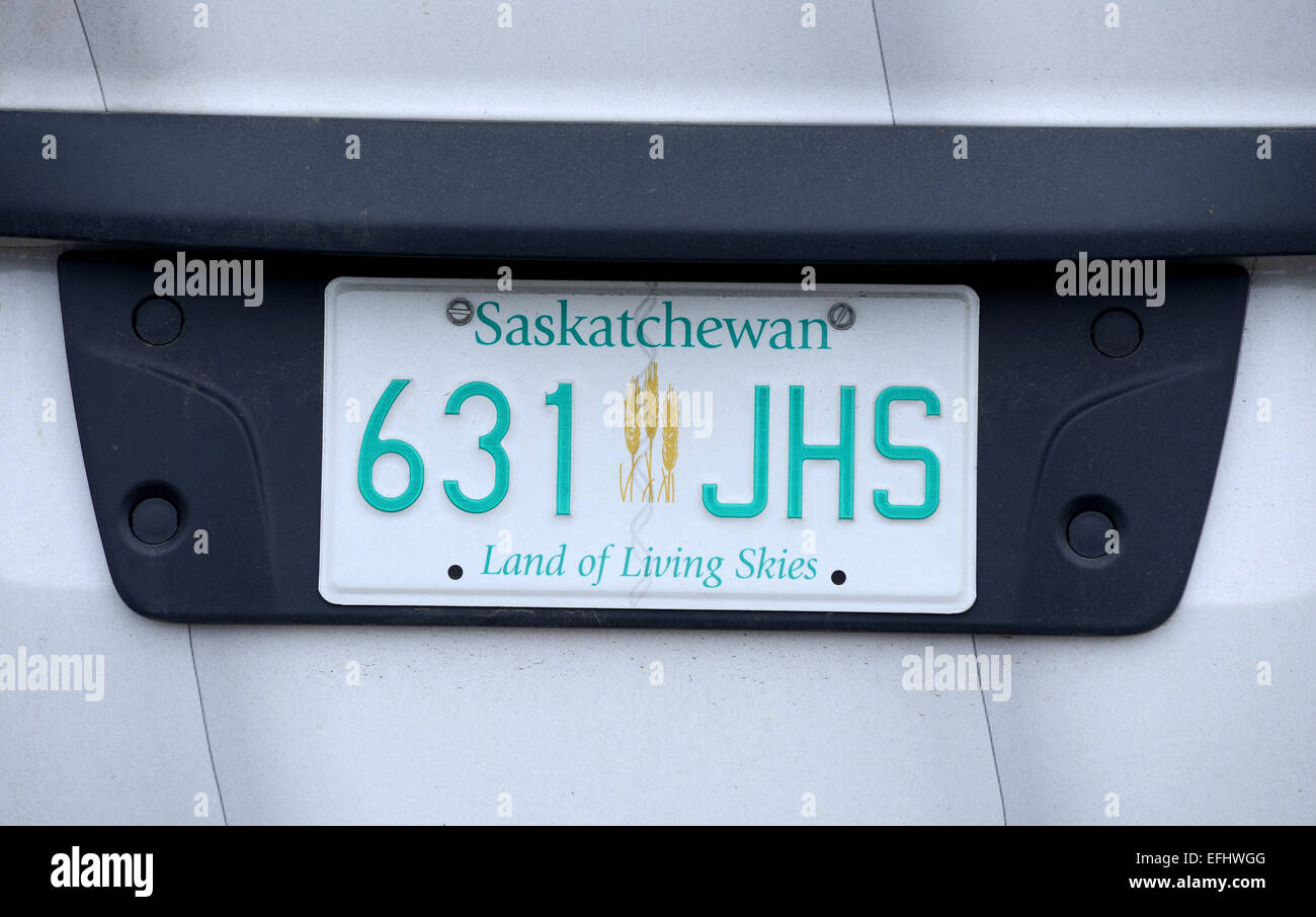 Nummernschild Saskatchewan, Kanada Stockfoto