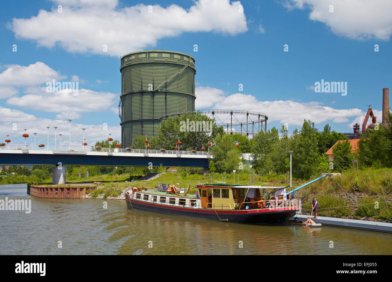 Liegeplätze, Hausboot, Voelklinger Hütte, Völklingen, Saar, Saarland, Deutschland, Europa Stockfoto