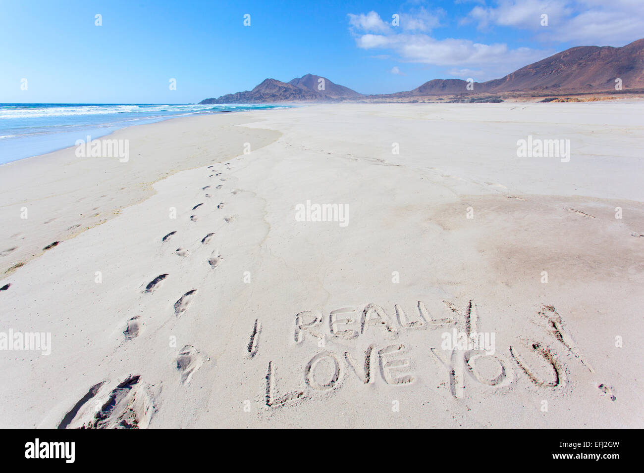 Ich liebe dich wirklich! , "Los Amarillos" Strand. Pan de Azucar Nationalpark. Region de Antofagasta & Atacama. Chile. Stockfoto