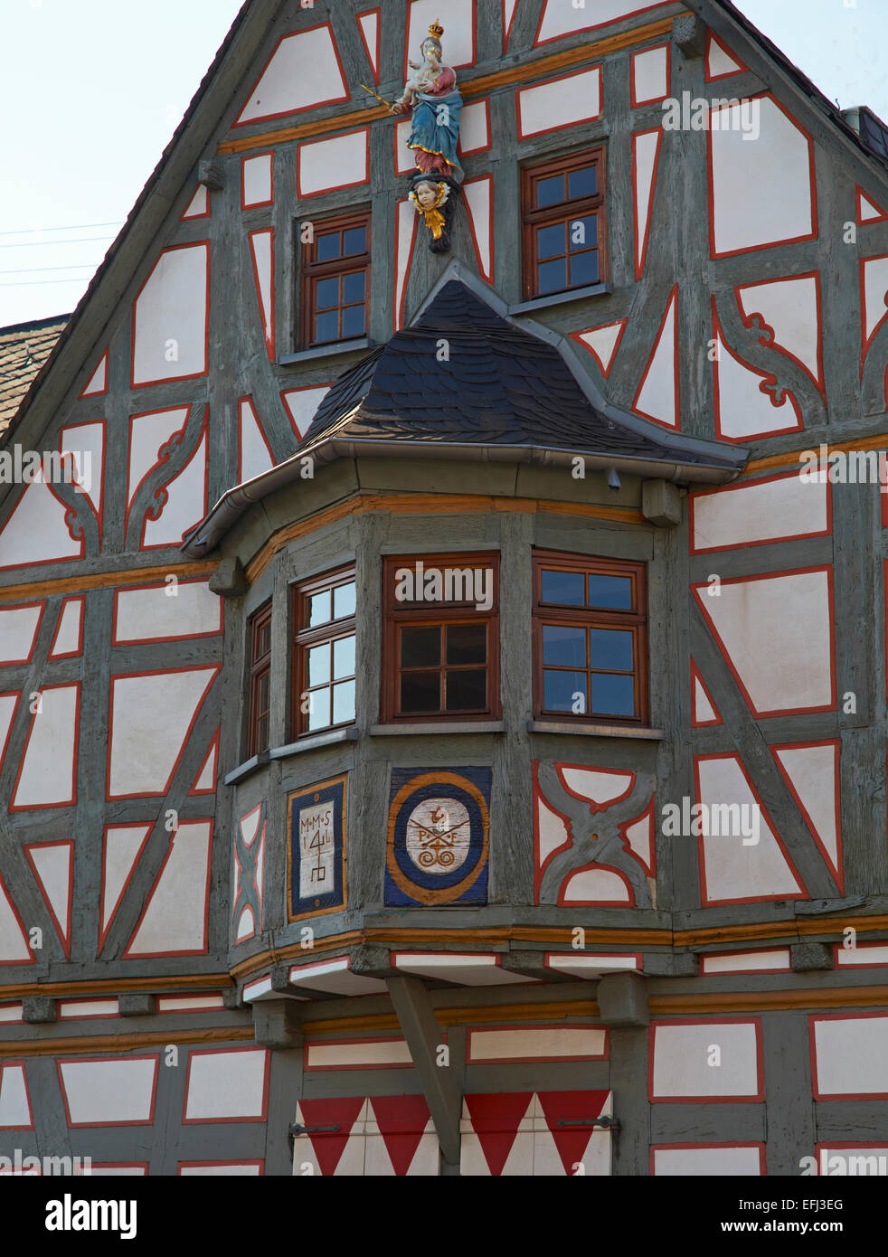 Gemeindemuseum Haus Loer, Fachwerkhaus in Elz, Bay, Fenster, Westerwald, Hessen, Deutschland, Europa Stockfoto