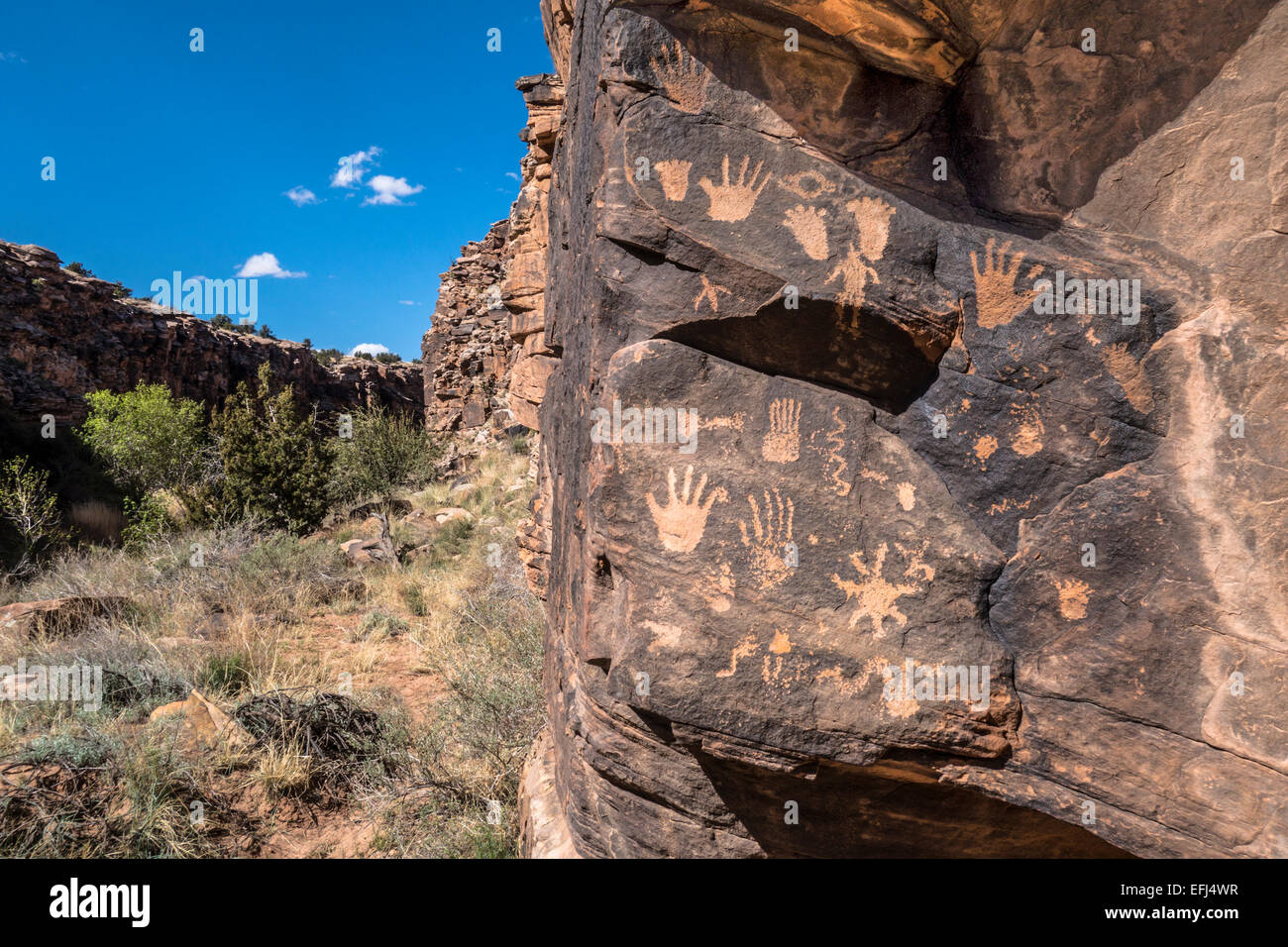 Alten Pueblo oder Anasazi Petroglyphen in den oberen Little Colorado River Basin, Arizona, USA Stockfoto