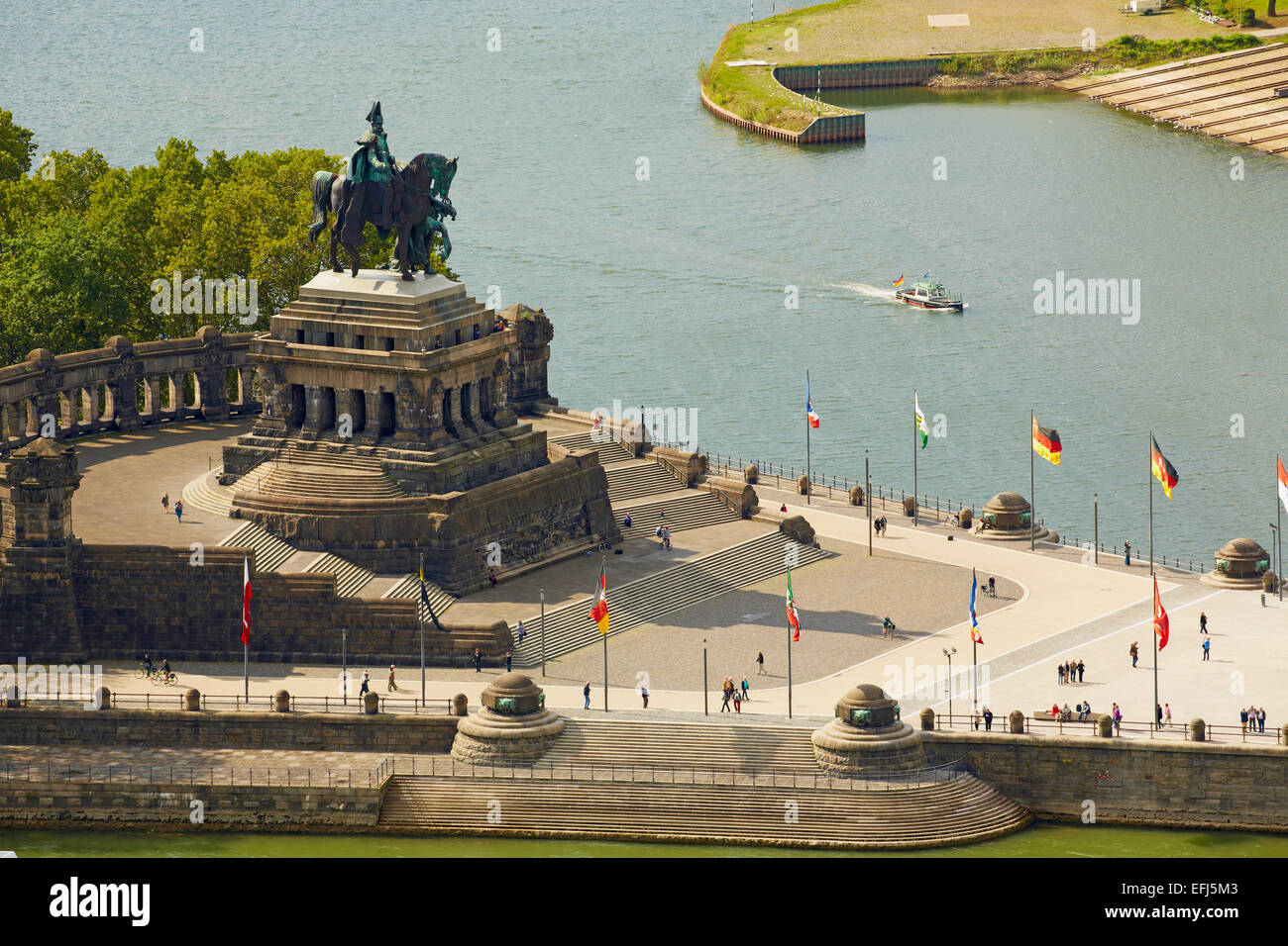 Deutsches Eck mit Reiterstandbild von Wilhelm I., Koblenz, Zusammenfluss von Rhein und Mosel, Rheinland-Pfalz, Deutschland, Europ Stockfoto