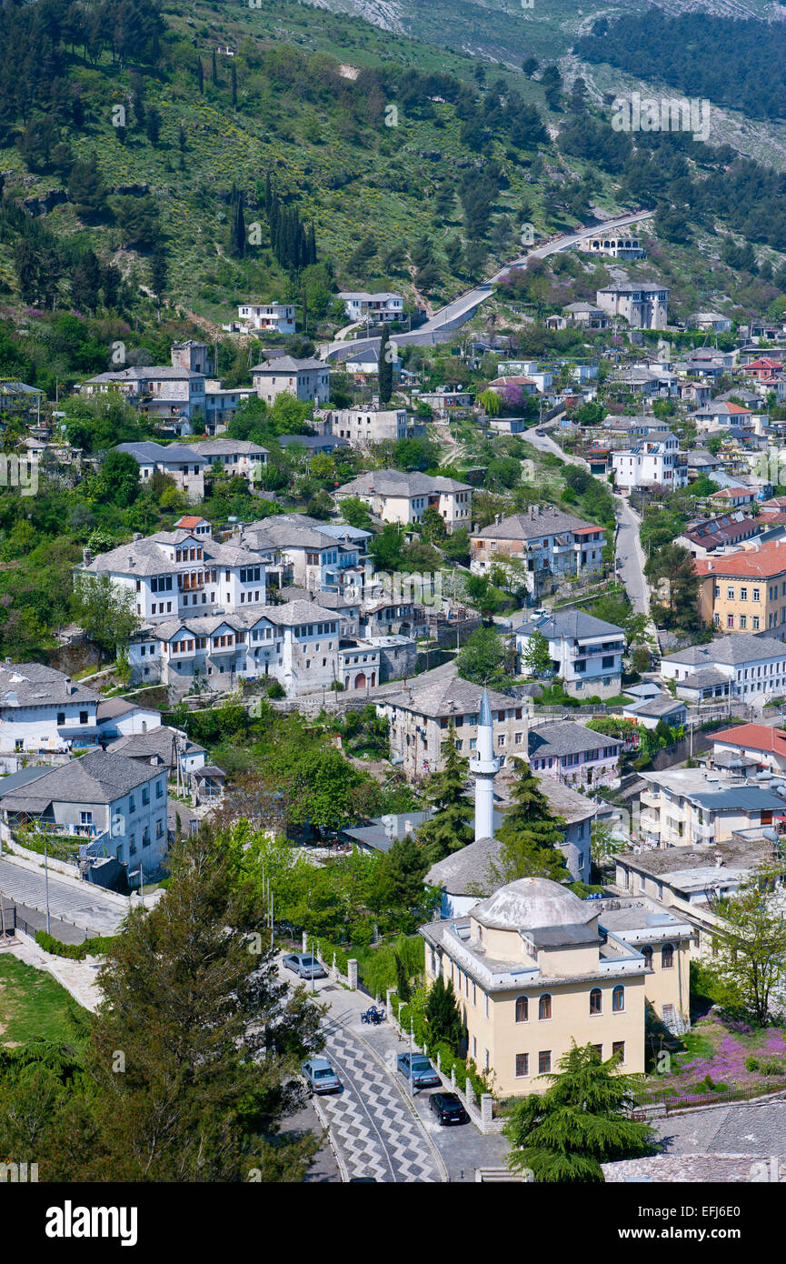 Altstadt, UNESCO-Weltkulturerbe, Gjirokastra, Albanien Stockfoto