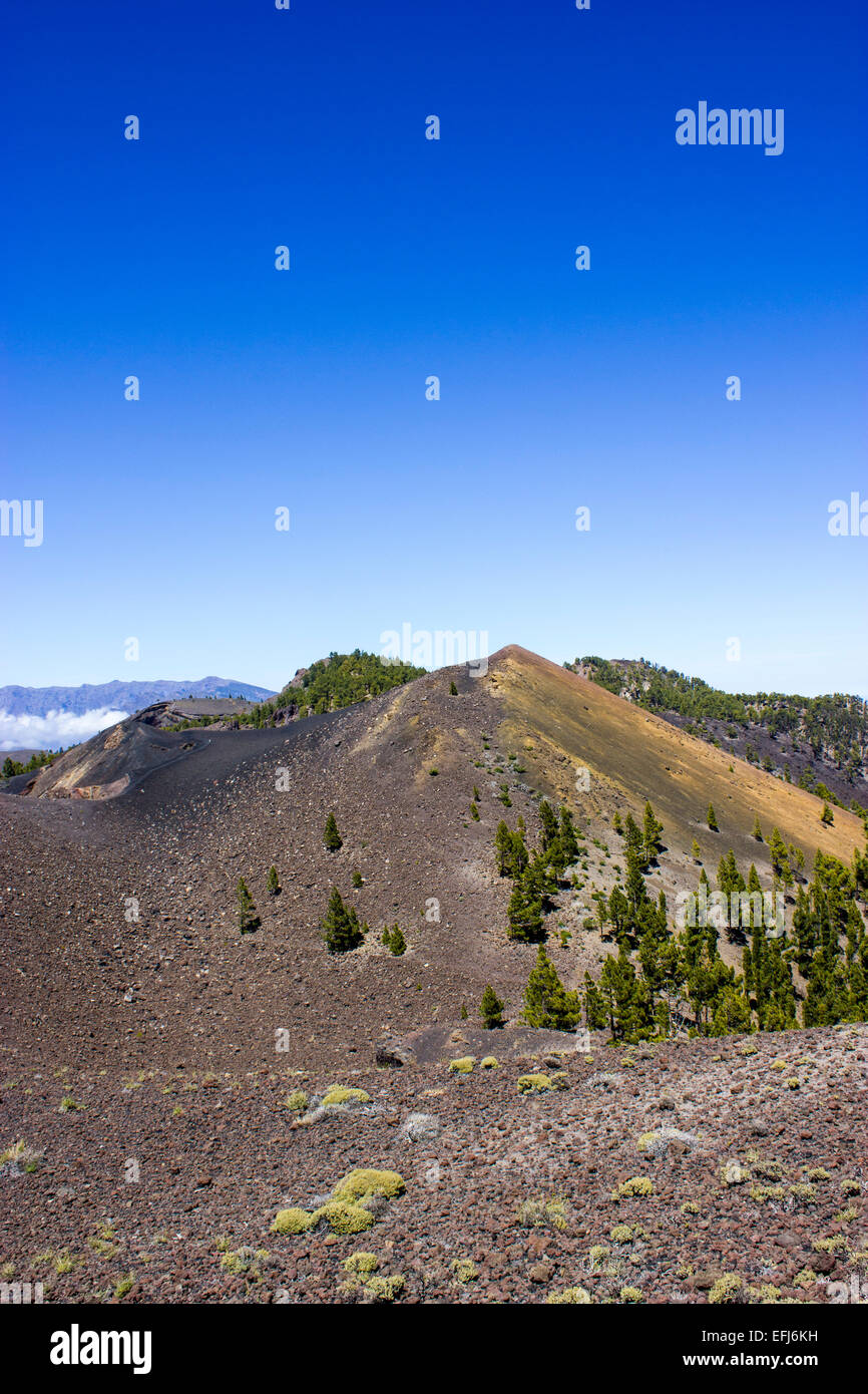 Vulkanlandschaft, Lavalandschaft, "Ruta de Los Volcanes" Trail, Vulkanroute, Cumbre Vieja Naturpark, La Palma Stockfoto