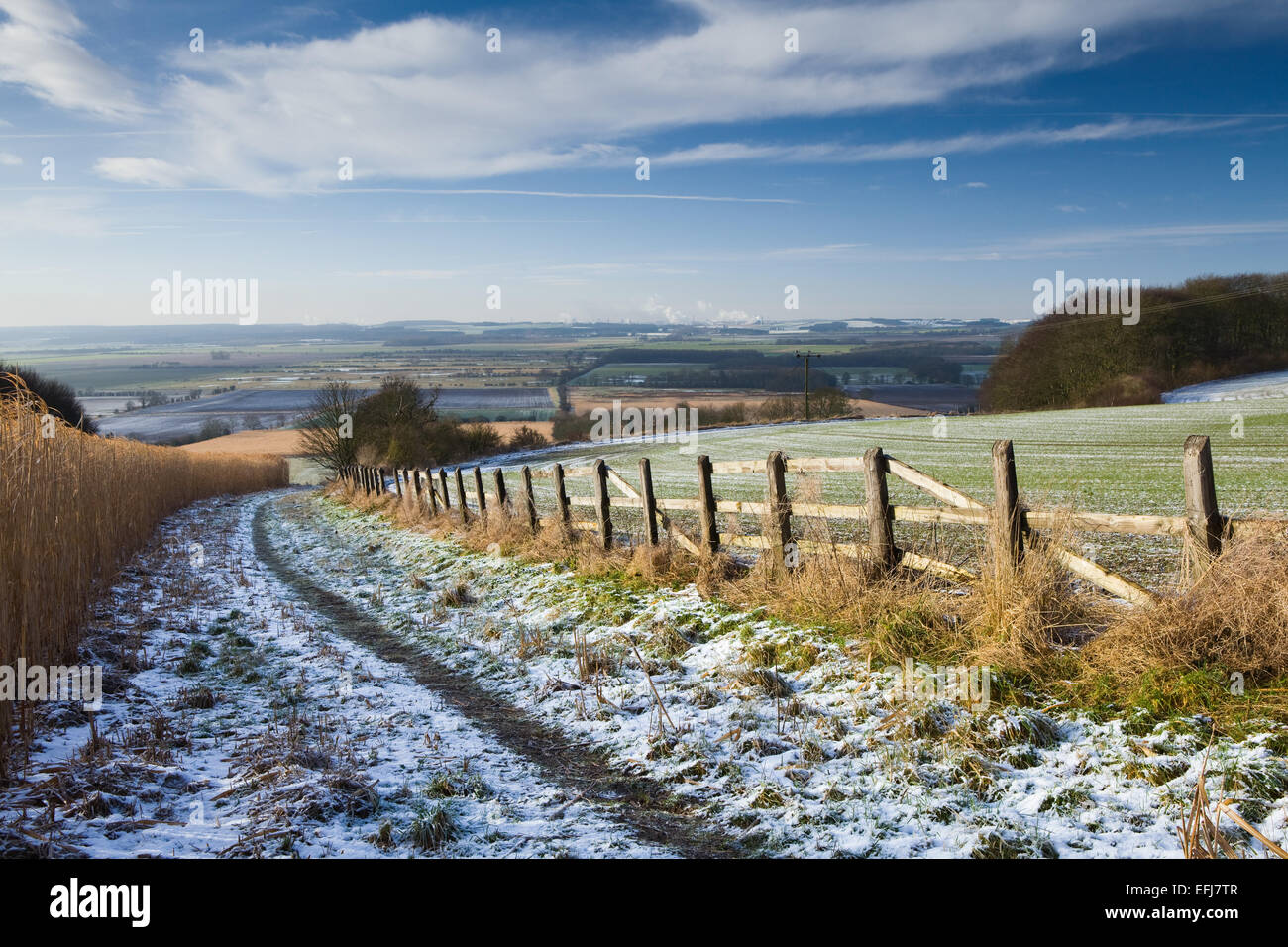 Ancholme Flusstal in North Lincolnshire im Winter. Stockfoto