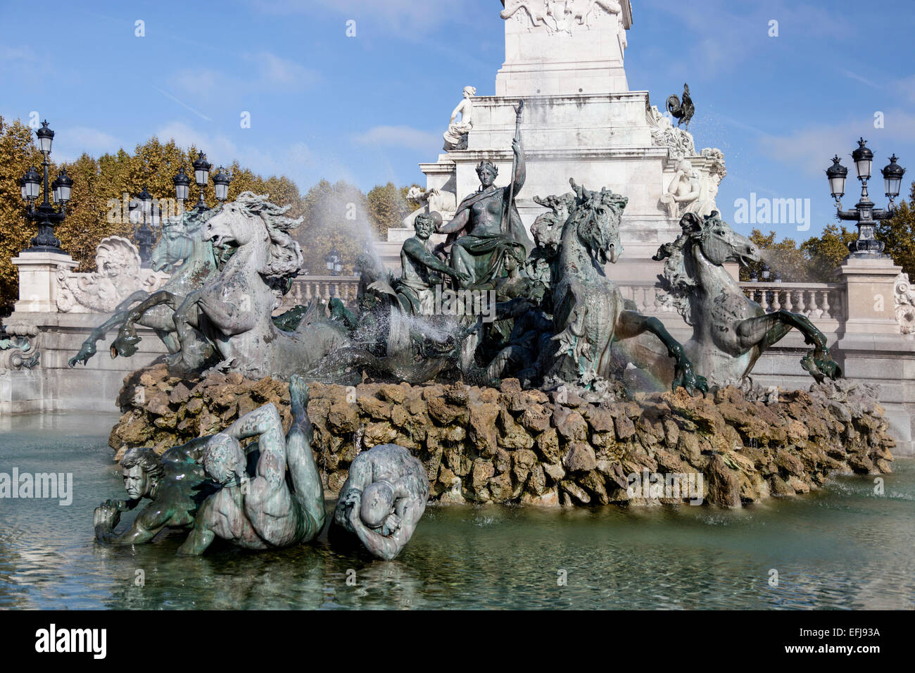 Das Denkmal der Girondisten auf dem "Place des Quinconces", in Bordeaux (Aquitaine - Frankreich). Errichtet zwischen 1894 und 1902 in mir Stockfoto