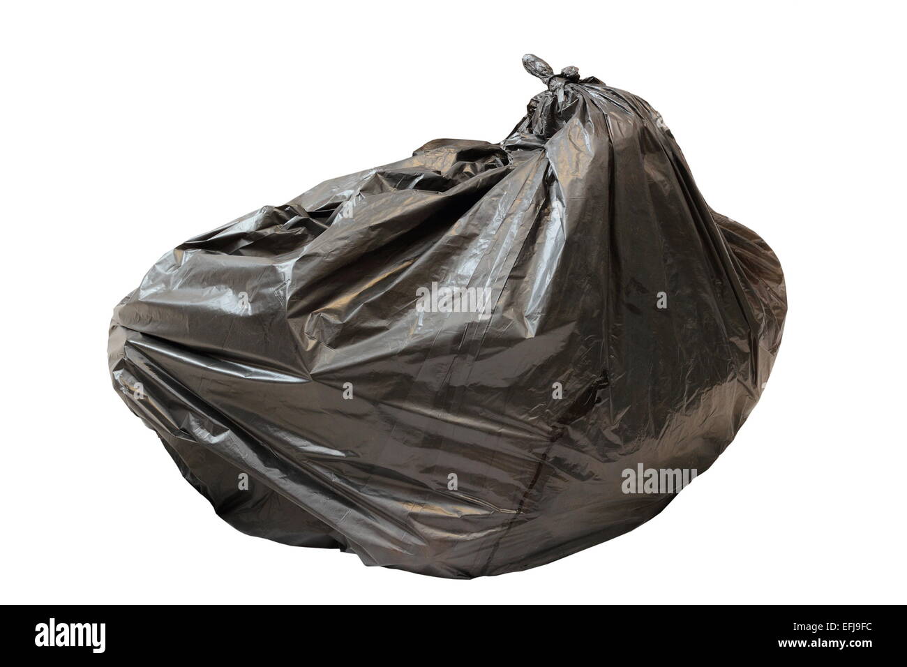großen schwarzen Kunststoff Müllsack isoliert auf weißem Hintergrund Stockfoto