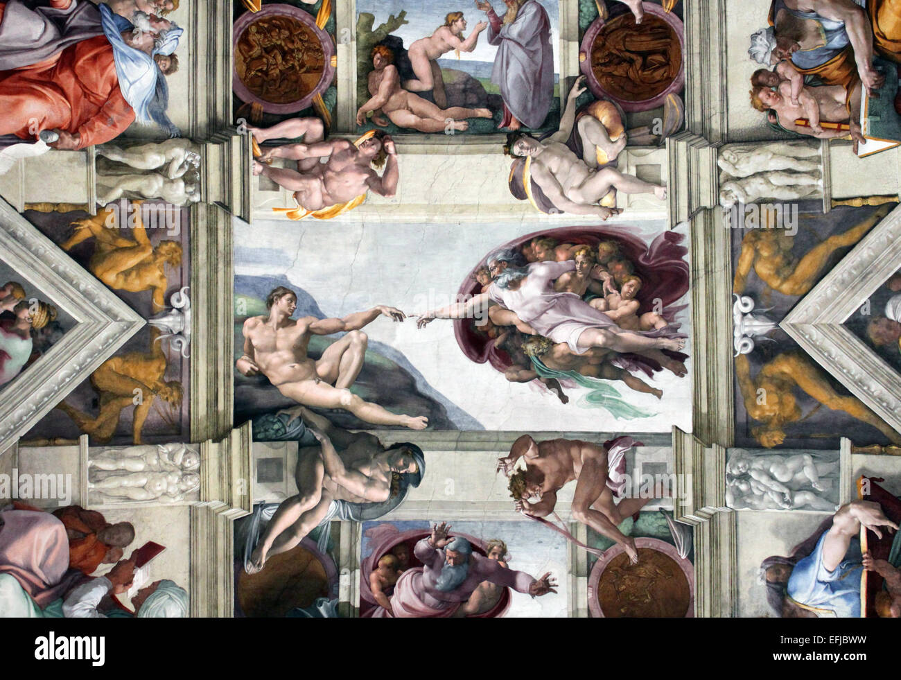 Vatikan - 30. Mai 2014: die Sixtinische Kapelle Decke, gemalt von Michelangelo am 30. Mai 2014 im Vatikan. Stockfoto