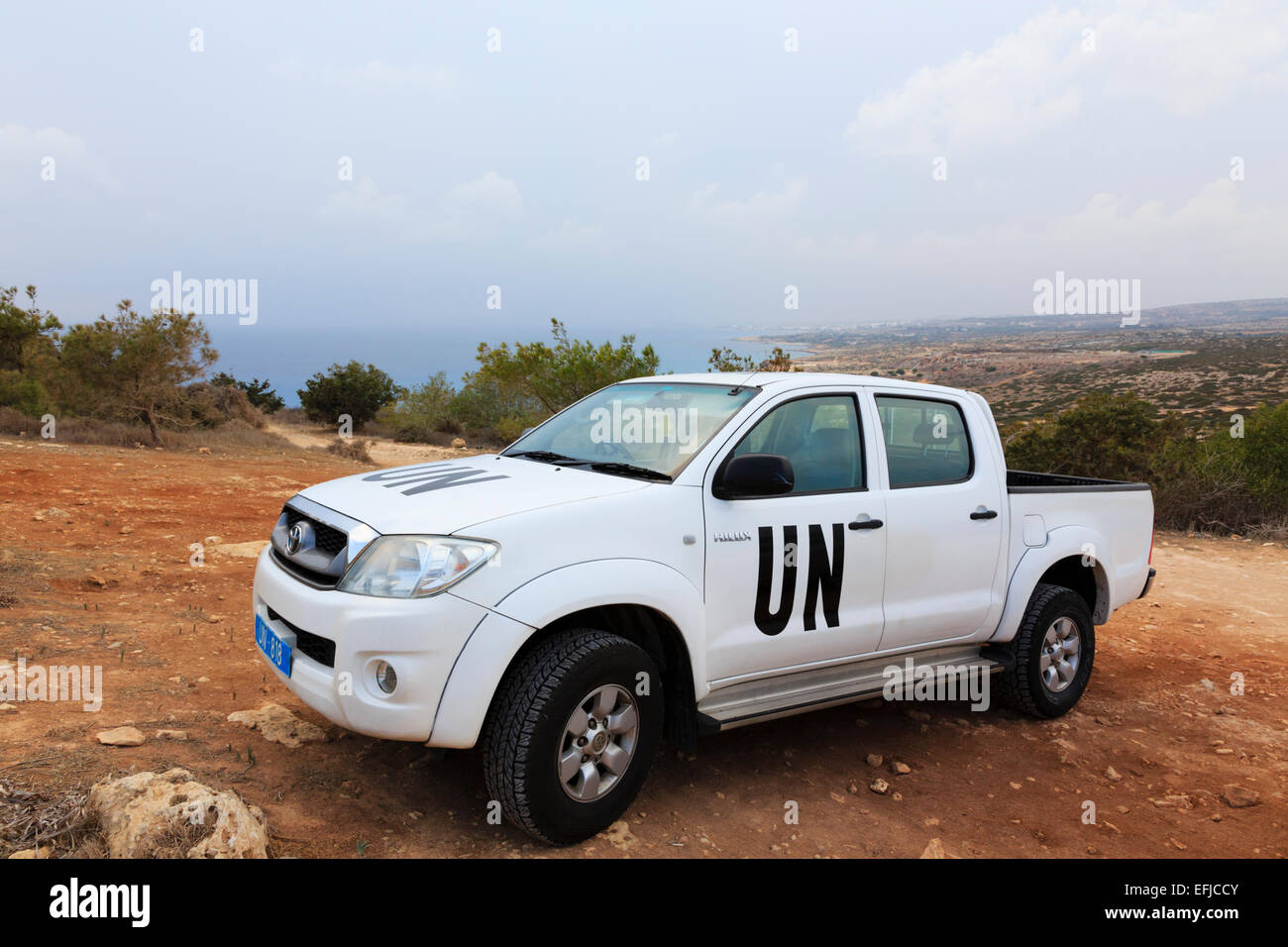 Toyota von den Vereinten Nationen Friedenssicherung Kraft mit Sitz in Zypern am Kap Greco Stockfoto