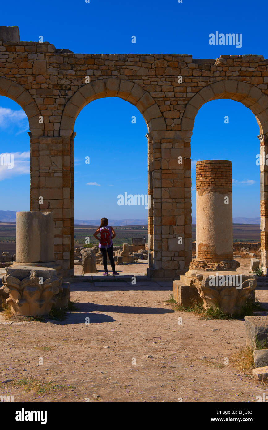 Volubilis, Mulay Idris, Meknes, römischen Ruinen von Volubilis, UNESCO-Weltkulturerbe, Marokko, Maghreb, Nordafrika Stockfoto