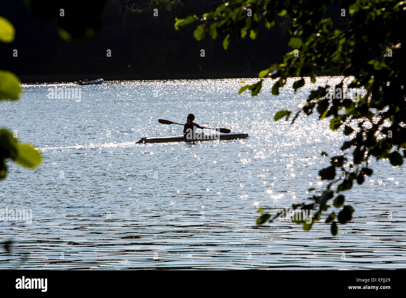 Kayak auf "Baldeneysee" See, Fluss Ruhr, Essen, Deutschland, Stockfoto
