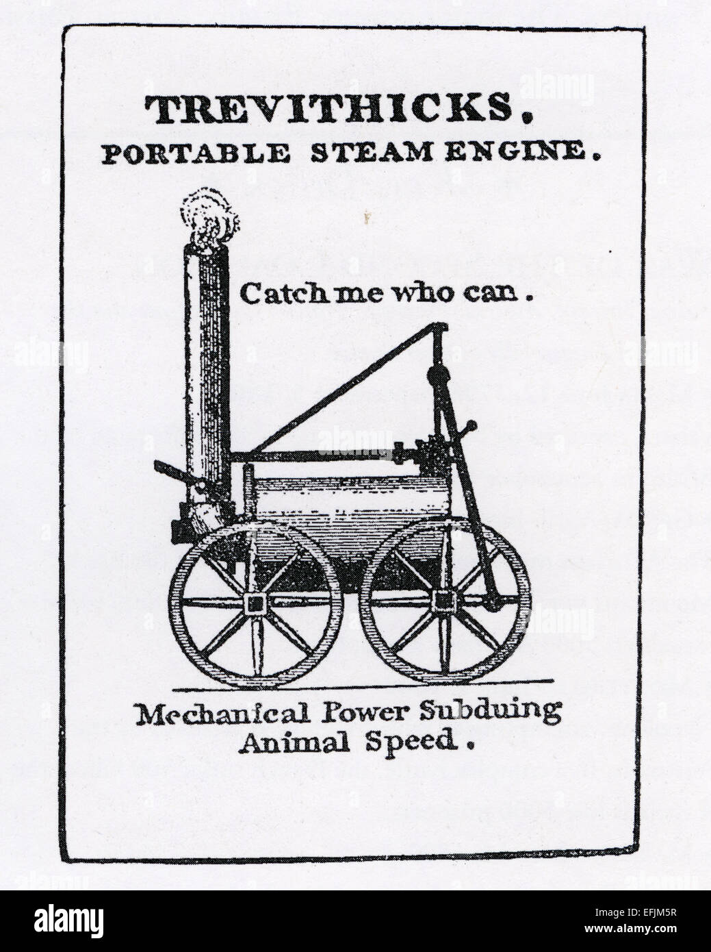 RICHARD TREVITHICK (1771-1833) britischen Ingenieur. Werbung-Merkblatt für seine 1808 Lokomotive "Catch me who can" Stockfoto