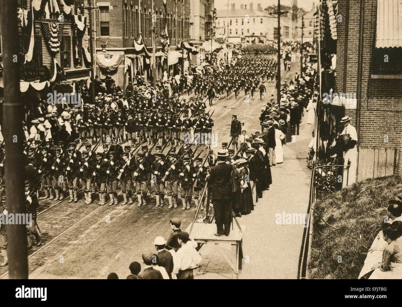 Militärische Prozession in Portsmouth auf Ankunft des Bevollmächtigten, Friedenskonferenz, 1905 Stockfoto