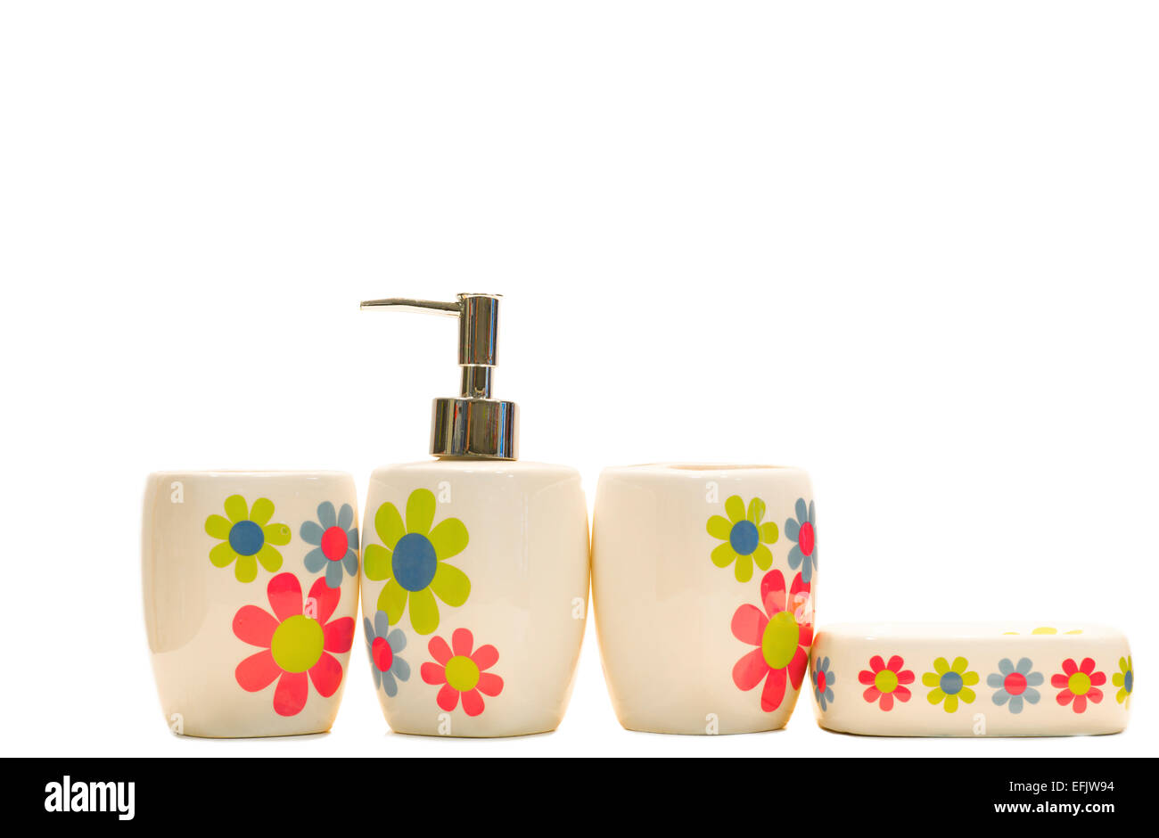 diverse Beauty Hygiene Behälter auf weißem Hintergrund Stockfoto