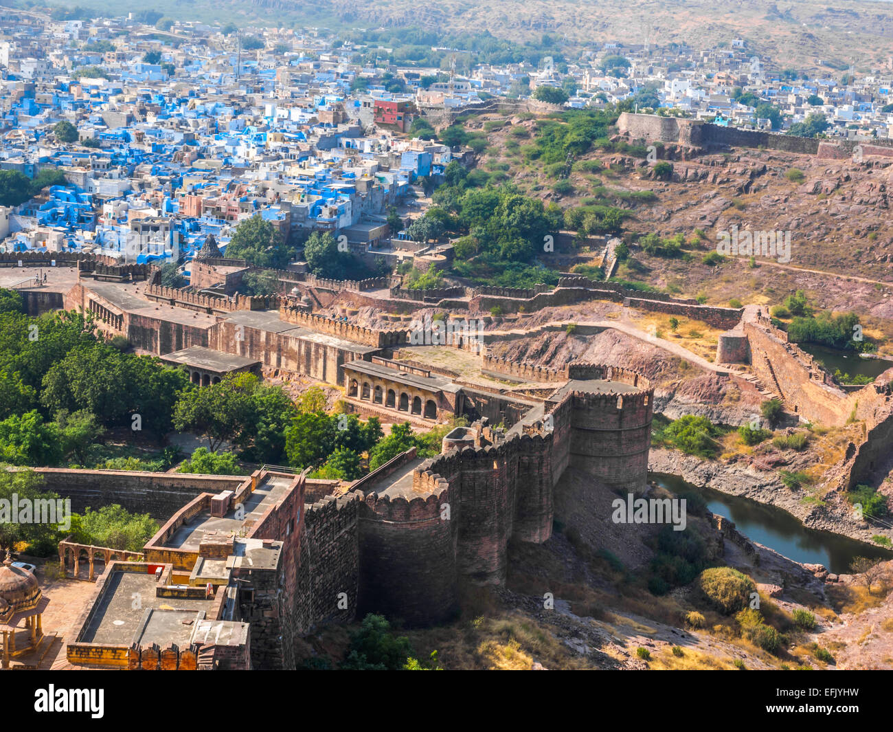 Mehrangarh Fort und Sun City, Jodhpur, Rajasthan, Indien Stockfoto