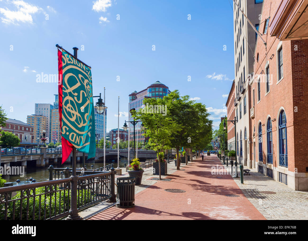 Canal Walk entlang des Flusses Providence in College Hill Historic District, Providence, Rhode Island, USA Stockfoto