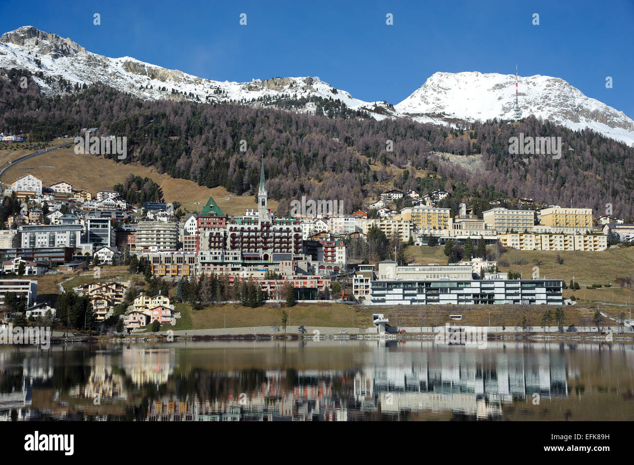 Blick auf Sankt Moritz, in den Schweizer Alpen, Stockfoto