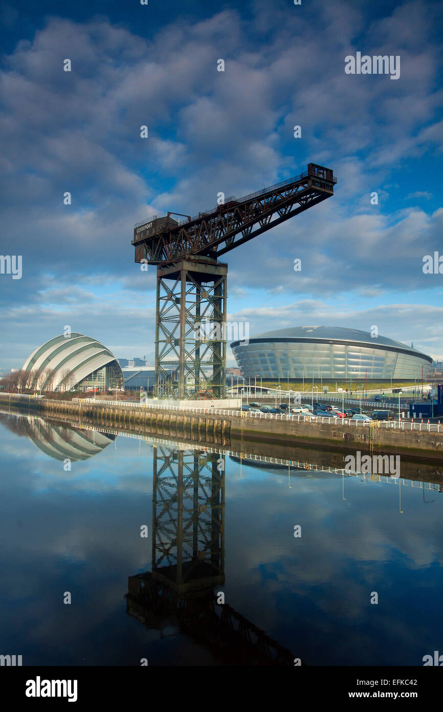 Stobcross (Finnieston Kran), die SSE Hydro und des Flusses Clyde, Pacific Quay, Glasgow Stockfoto