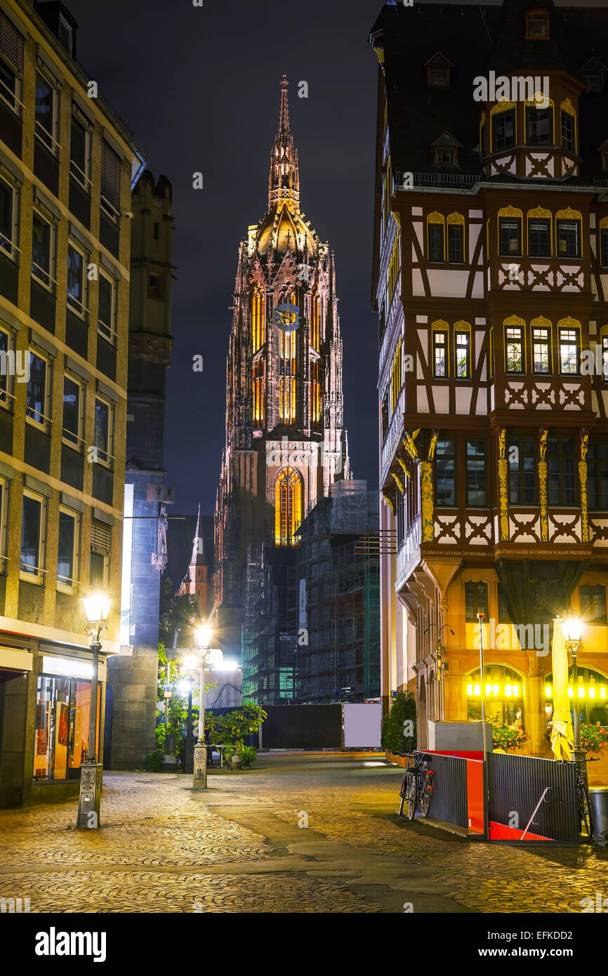 Dom zu Frankfurt in Frankfurt Am Main in der Nacht Stockfoto