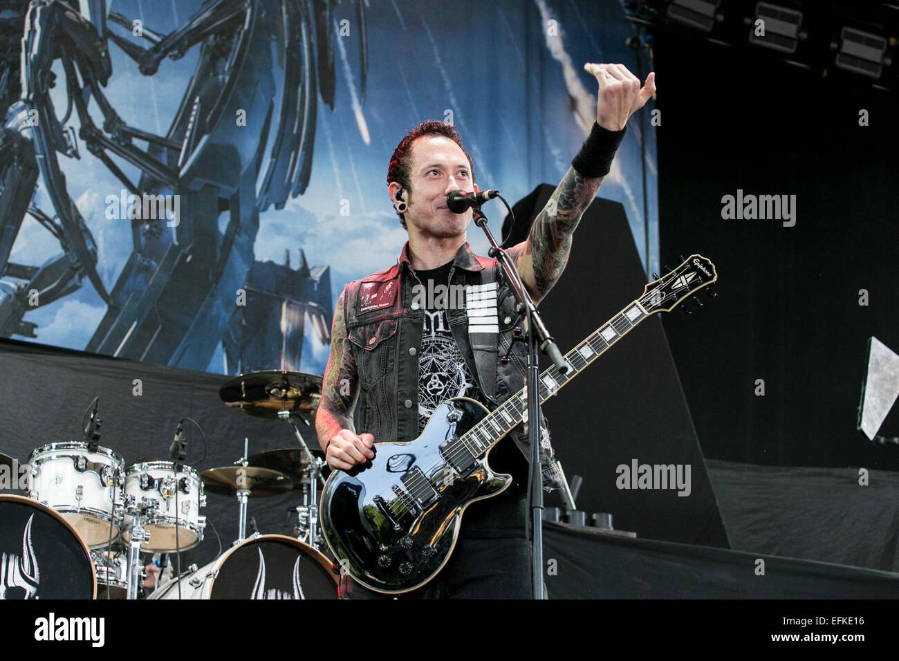 Trivium führt bei Rockstar Mayhem Festival Featuring: Trivium wo: Bristow, Virginia, USA bei: 4. August 2014 Stockfoto