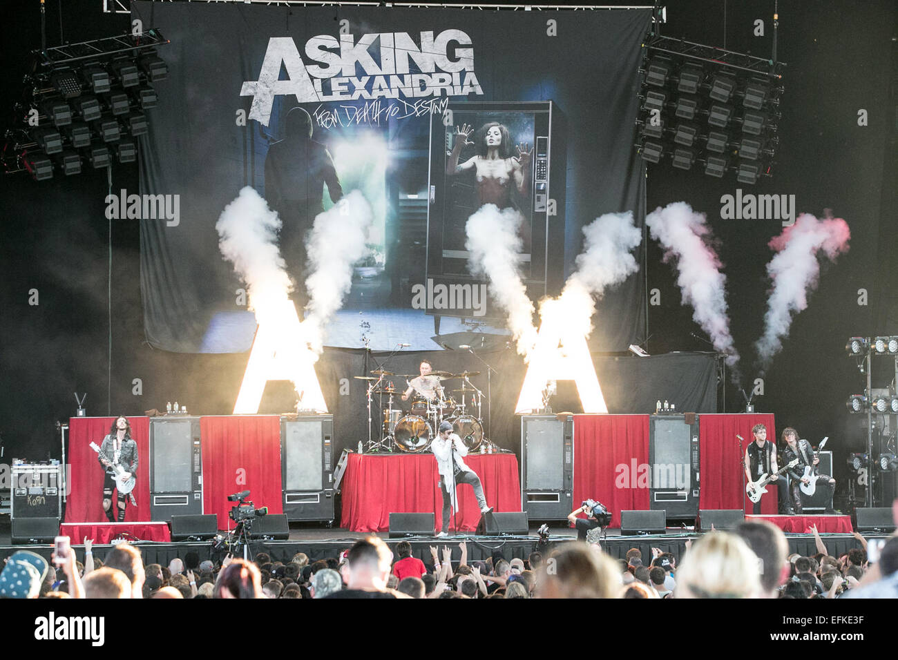 Asking Alexandria führt bei Rockstar Mayhem Festival Featuring: Alexandria wo Fragen: Bristow, Virginia, USA bei: 4. August 2014 Stockfoto