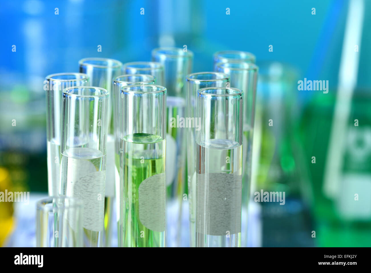 Reagenzgläser mit Flüssigkeiten im Labor Stockfoto