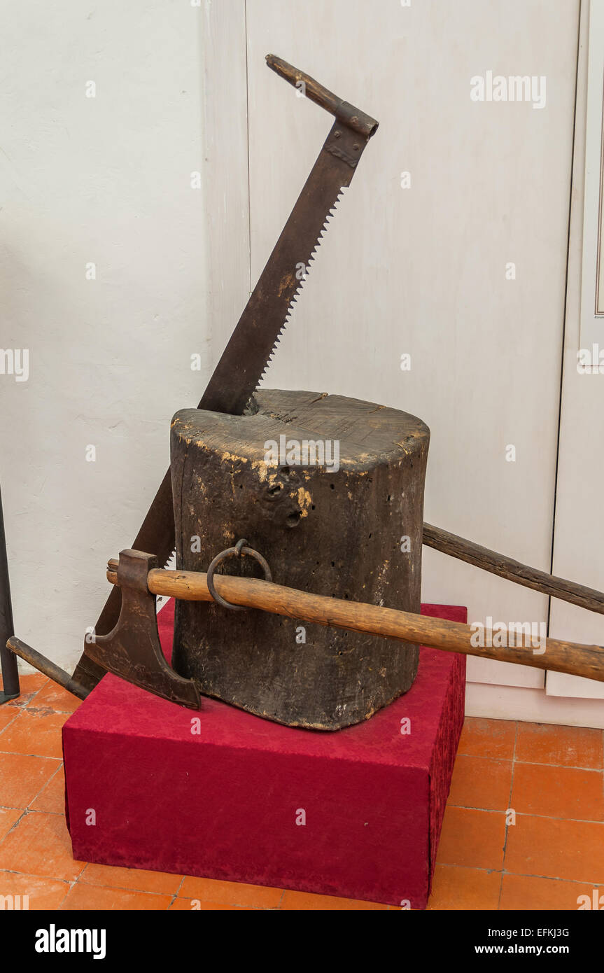 Log in mittelalterlicher Zeit für Schnitt Kopf verwendet, um verurteilte Stockfoto