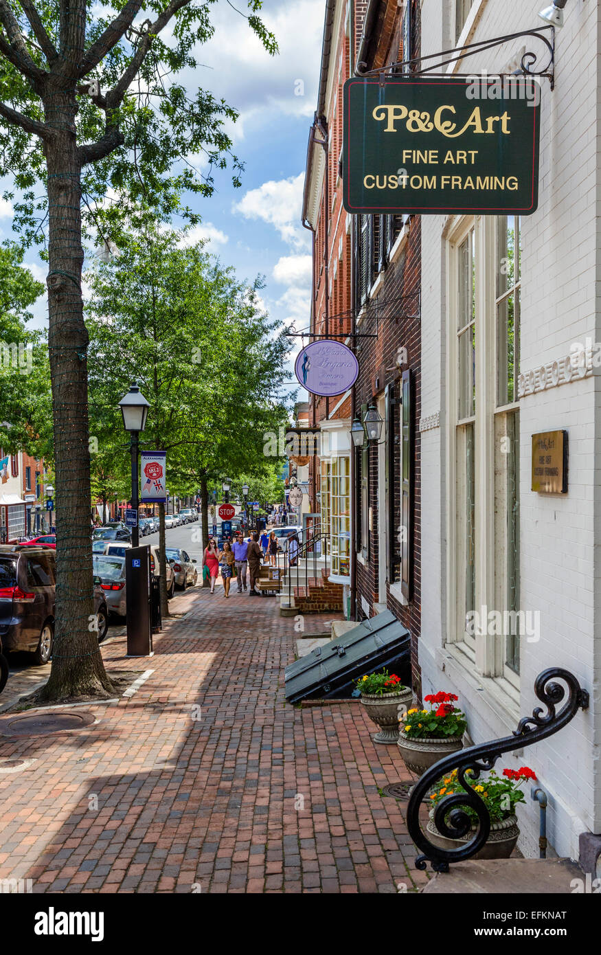 King Street im historischen Stadtzentrum von Alexandria, Virginia, USA Stockfoto