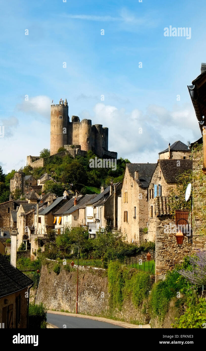 Dorf de Najac und Schloss Midi-Pyrenees Südwest-Frankreich Stockfoto