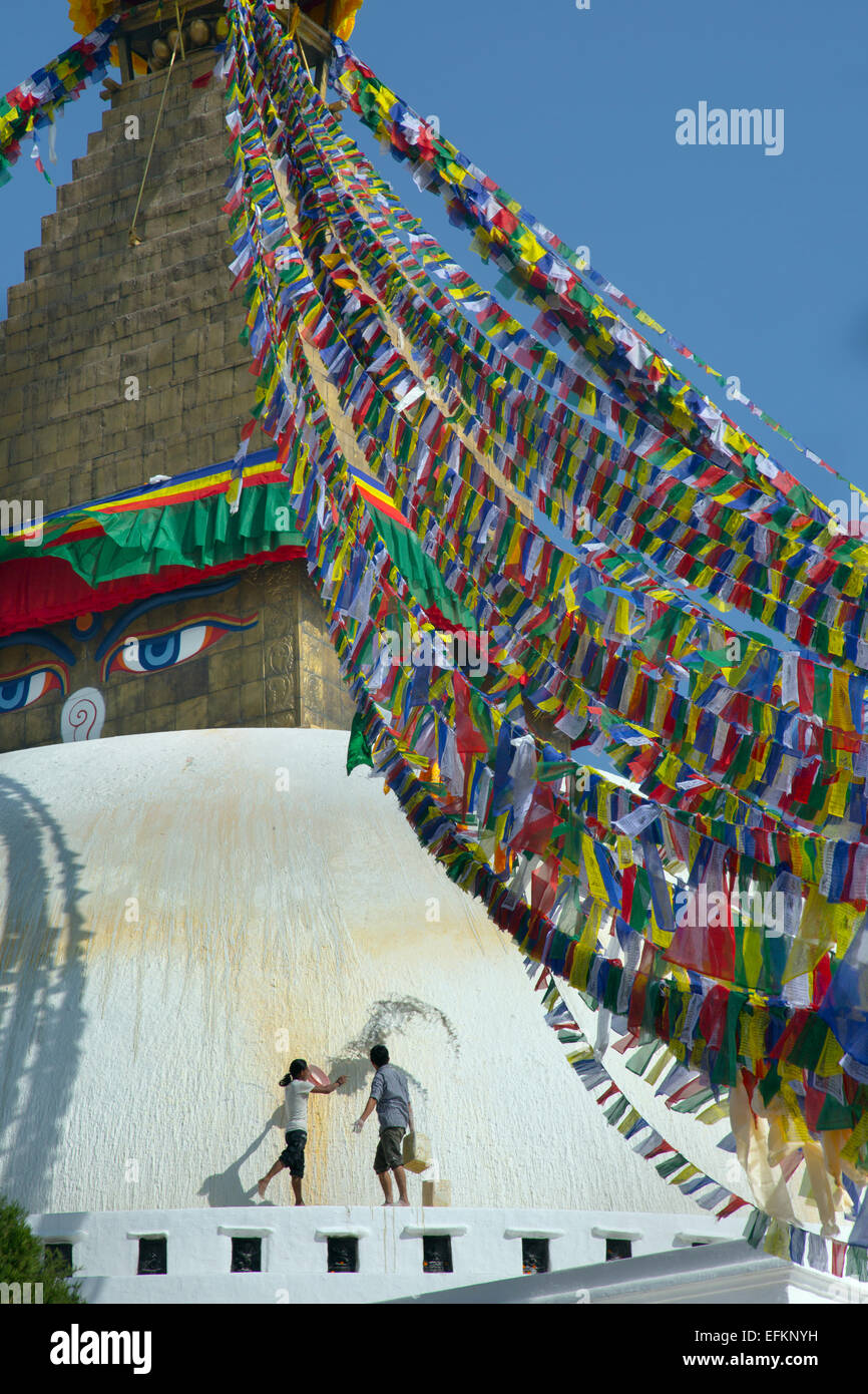 Tünche in Bodnath der größte Stupa in Nepal Durbar Suare Kathmandu zu verbreiten Stockfoto