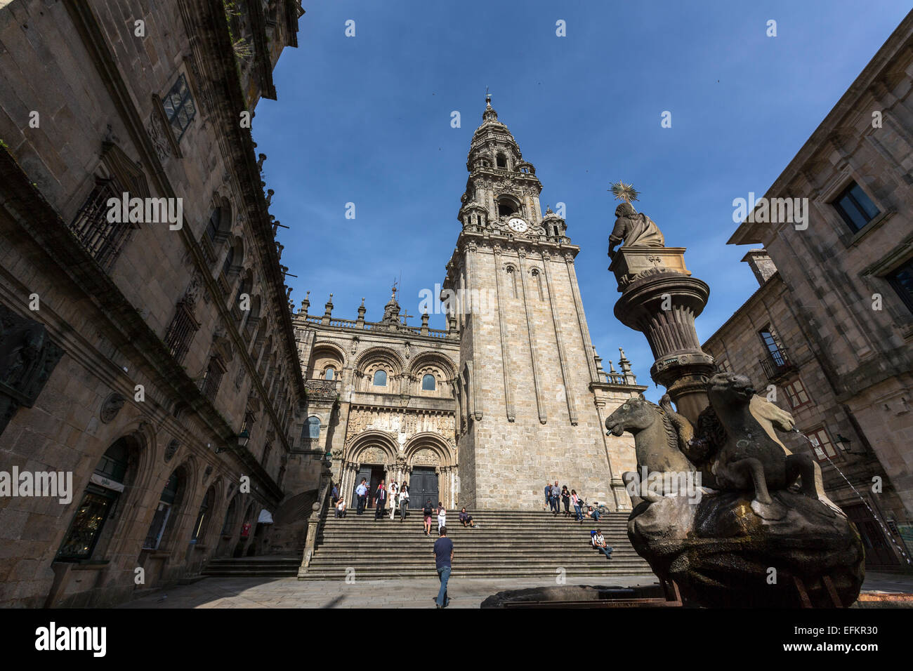 Praza Das Praterías eines der Quadrate vor Santiago Kathedrale, Altstadt Santiago de Compostela Stockfoto