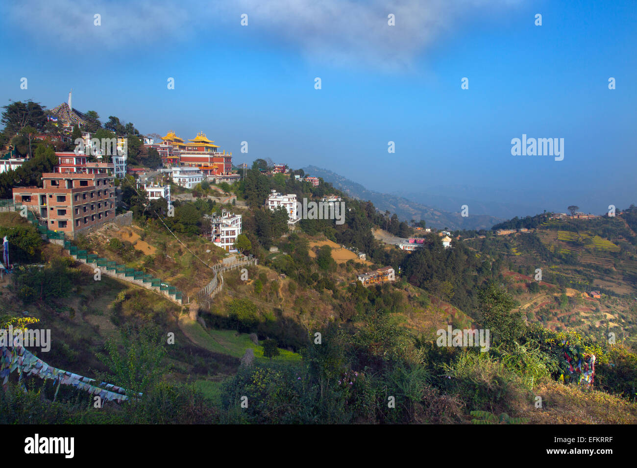 Namo Buddha Heiligtum auf einem Hügel am 1982 Meter wichtiges Pilgerzentrum in Panauti Nepal Stockfoto