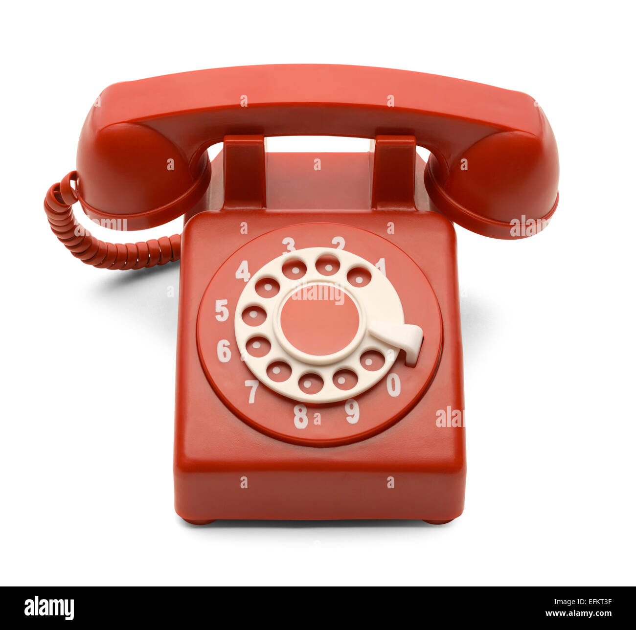 Rote und weiße Telefon mit Wählscheibe Isolated on White Background. Stockfoto