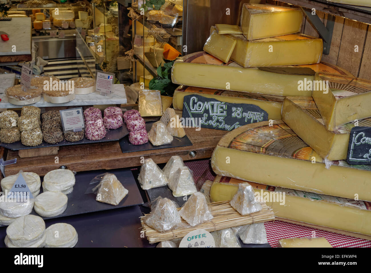 Gourmet-Essen, Käse, Bezirk Markt, London, Vereinigtes Königreich, Stockfoto