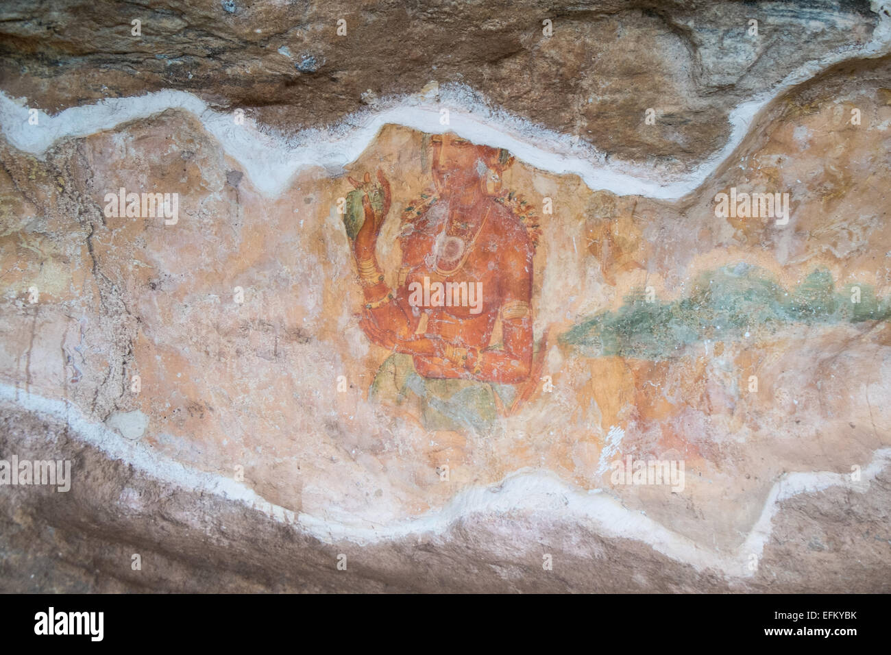 Alte Fresken der Jungfrauen auf Höhlenwand zur Felsenfestung Sigiriya, Sigiriya, Sri Lanka, Sigiriya, Sri Lanka, Rock, Unesco, Höhle, Kunst Stockfoto