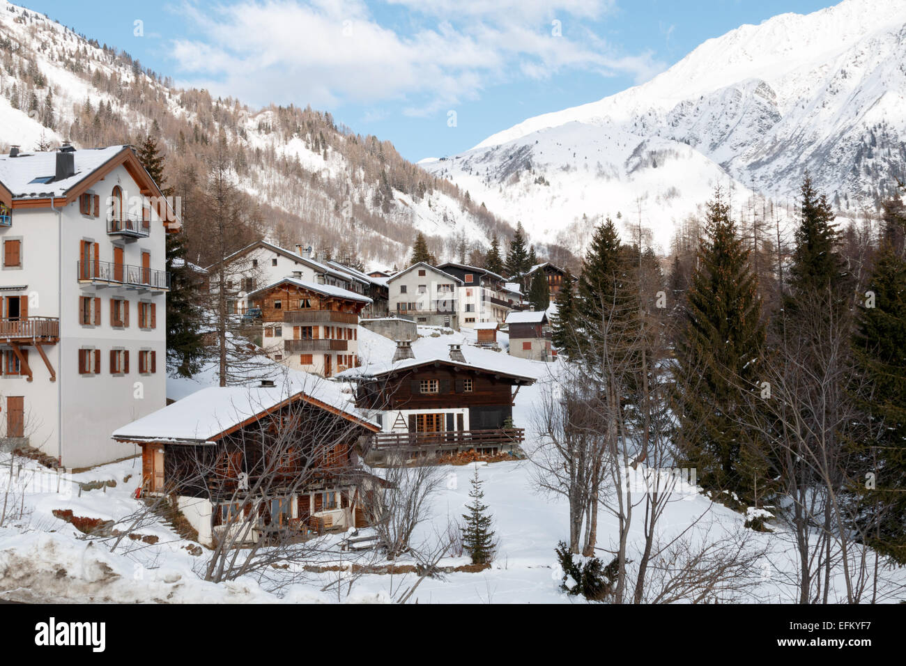Montroc-Dorf in der Nähe von Le Tour und Argentiere in den französischen Alpen Stockfoto