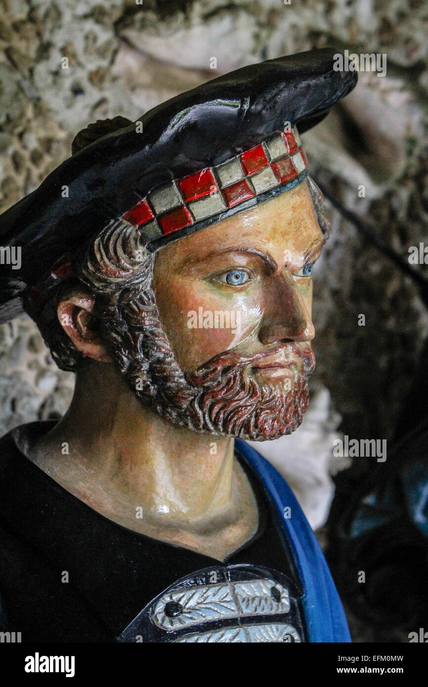 Geschnitzte Schiff Galionsfigur des bärtigen Sailor im Valhalla Museum, scilly Tresco, Inseln Stockfoto