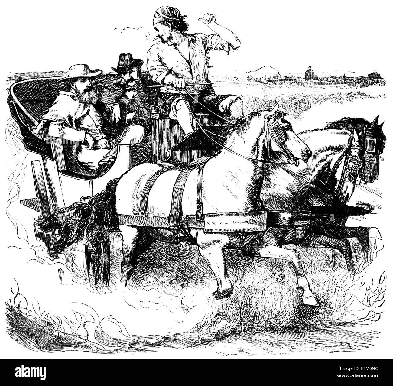 19. Jahrhundert Gravur einer Pferdekutsche Reise, fotografiert aus einem Buch mit dem Titel "italienische Bilder gemalt mit Stift und Penci Stockfoto