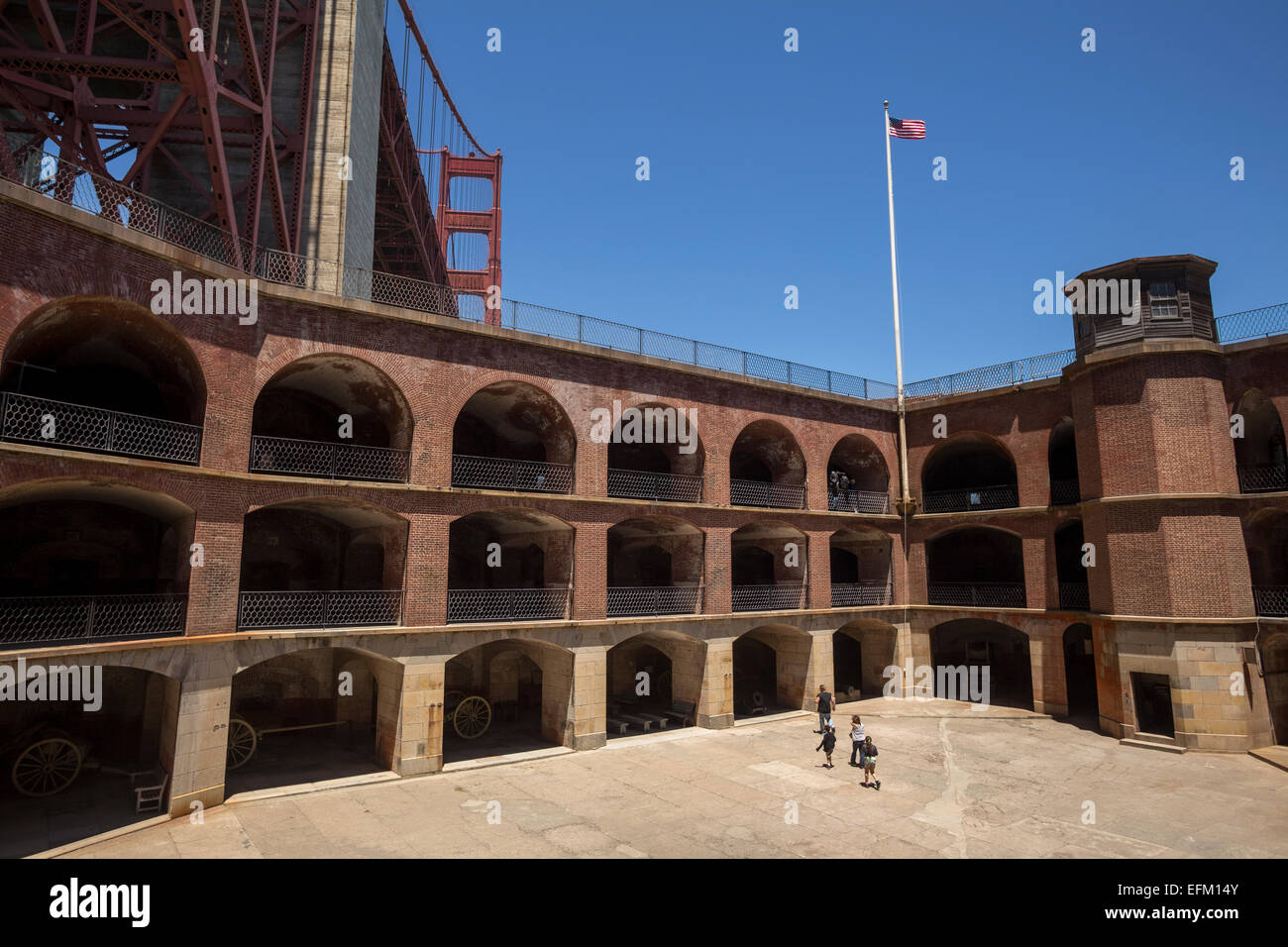 abgestufte Ziegel Kasematten, Ehrenhof, am Meer Fort, Fort Point National Historic Site, San Francisco, Kalifornien Stockfoto