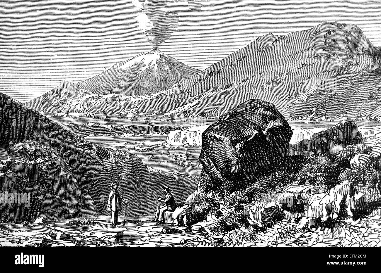 19. Jahrhundert Gravur des Mount Hekla (Hekla) eines Vulkans in Island Stockfoto