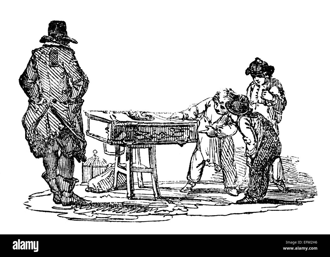 19. Jahrhundert Gravur der jungen Tiere in Käfigen zu betrachten Stockfoto