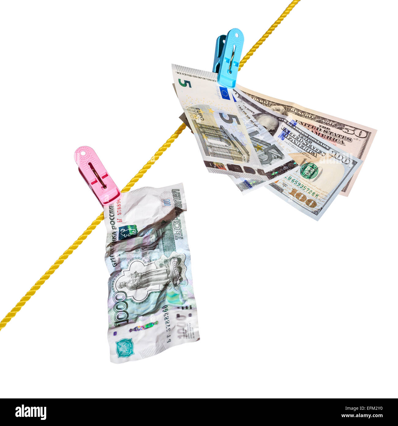 Dollar, Euro und Rubel Stockfoto